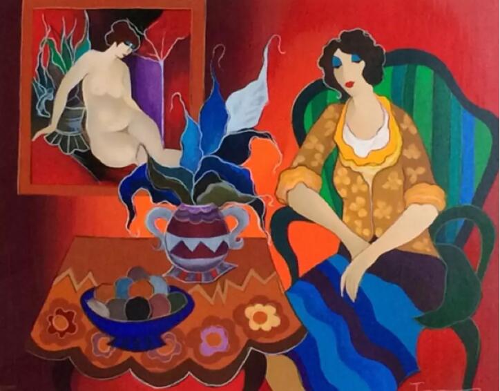 Itzchak Tarkay Portraiture Painting Tranquility AP 2006 IT185